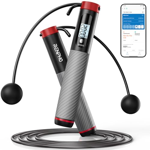 RENPHO Smart Skipping Rope with Counter Adjustable Jump Rope Black