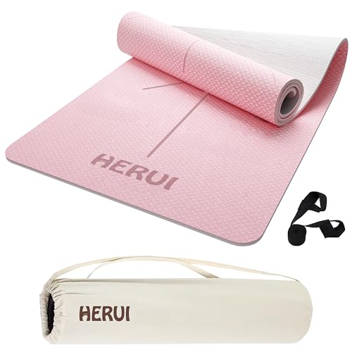 Herui Technology Alignment Lines Yoga Mat 72x24x0.24 Inch Pink