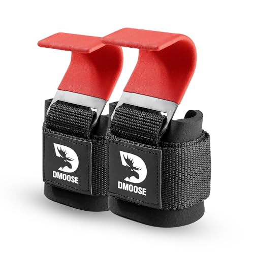 DMoose Fitness Weight Lifting Hooks with Thick Wrist Padding Black (Pair)