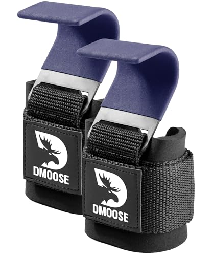 DMoose Fitness Weight Lifting Hooks with Thick Wrist Padding Black (Pair)