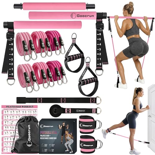 Goocrun Portable Pilates Bar Kit with Resistance Bands 3 Sets Home Gym Workout