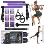 Goocrun Portable Pilates Bar Kit with Resistance Bands 3 Sets Home Gym Workout