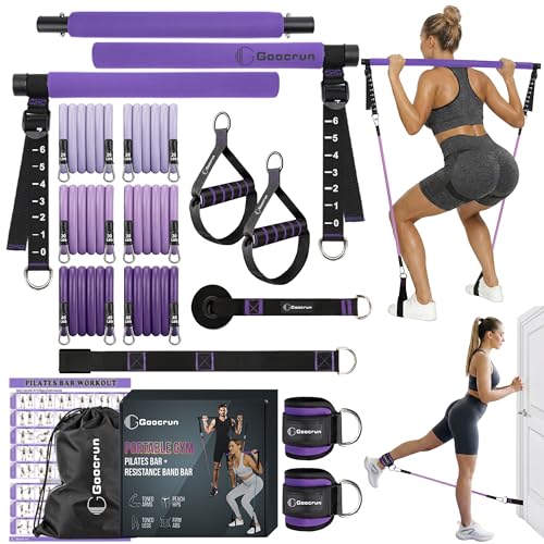 Goocrun Portable Pilates Bar Kit with Resistance Bands 3 Sets Home Gym Workout