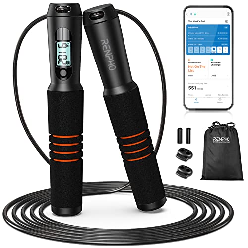 RENPHO Smart Skipping Rope with Counter Adjustable Jump Rope Black