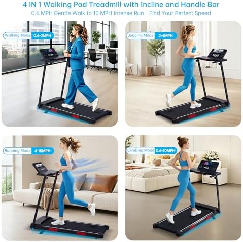 Portable Treadmill with Incline, 3.5HP Electric Small Treadmills for Home Small Spaces, 0.6-10MPH Walking Pad Treadmill with Handle Bar, 400LBS Mini Treadmills for Home Exercising|B0GS27V5CB