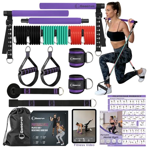 Goocrun Portable Pilates Bar Kit with Resistance Bands 3 Sets Home Gym Workout