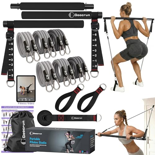 Goocrun Portable Pilates Bar Kit with Resistance Bands 3 Sets Home Gym Workout