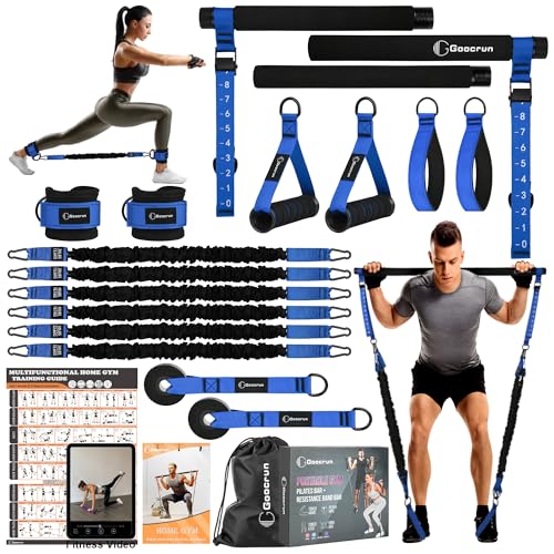 Goocrun Portable Pilates Bar Kit with Resistance Bands 3 Sets Home Gym Workout