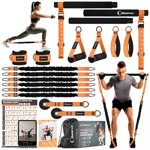 Goocrun Portable Pilates Bar Kit with Resistance Bands 3 Sets Home Gym Workout