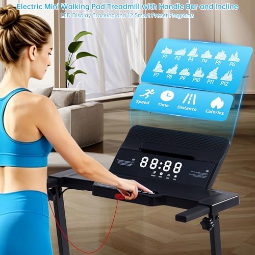 Portable Treadmill with Incline, 3.5HP Electric Small Treadmills for Home Small Spaces, 0.6-10MPH Walking Pad Treadmill with Handle Bar, 400LBS Mini Treadmills for Home Exercising|B0GS27V5CB