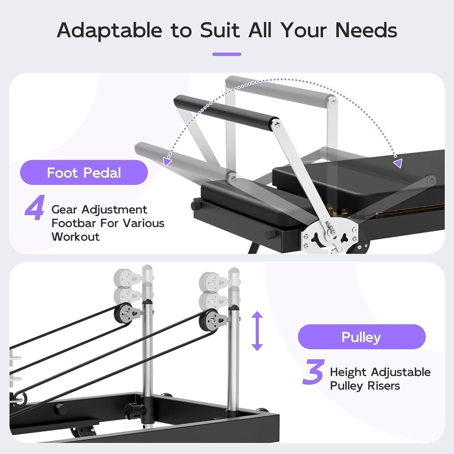 PTEROMYS Foldable Pilates Reformer Machine with 4 Springs Home Gym Black