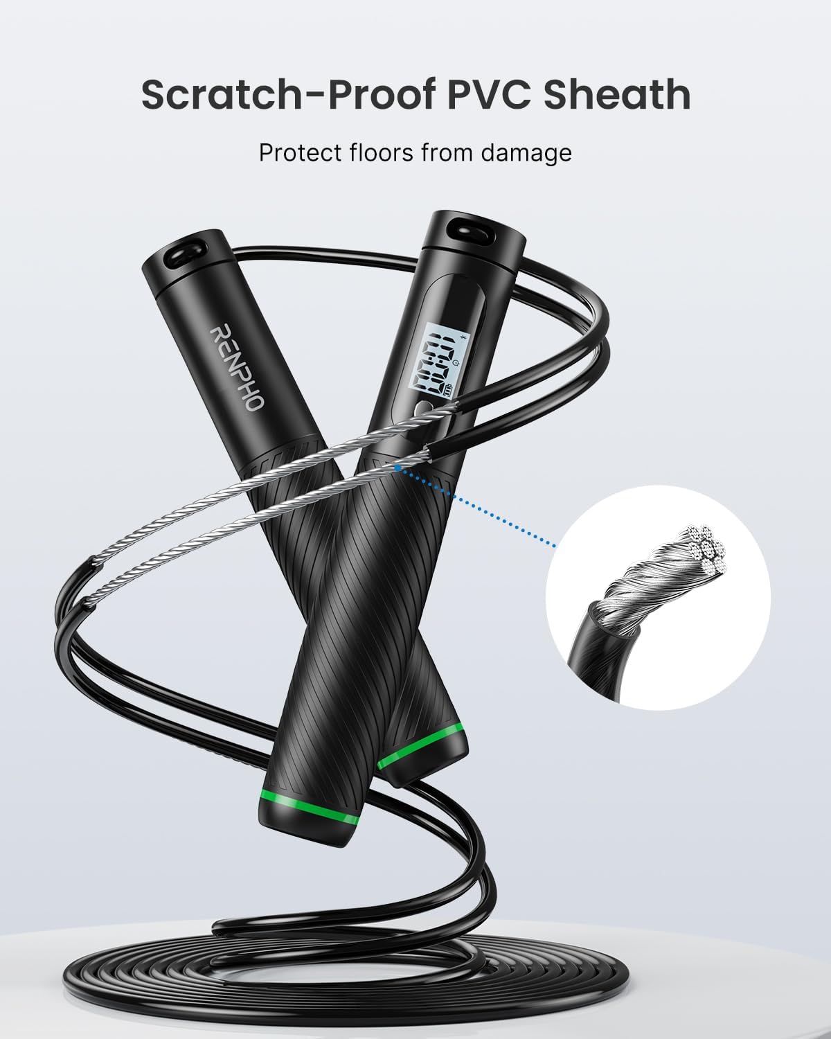 RENPHO Smart Skipping Rope with Counter Adjustable Jump Rope Black