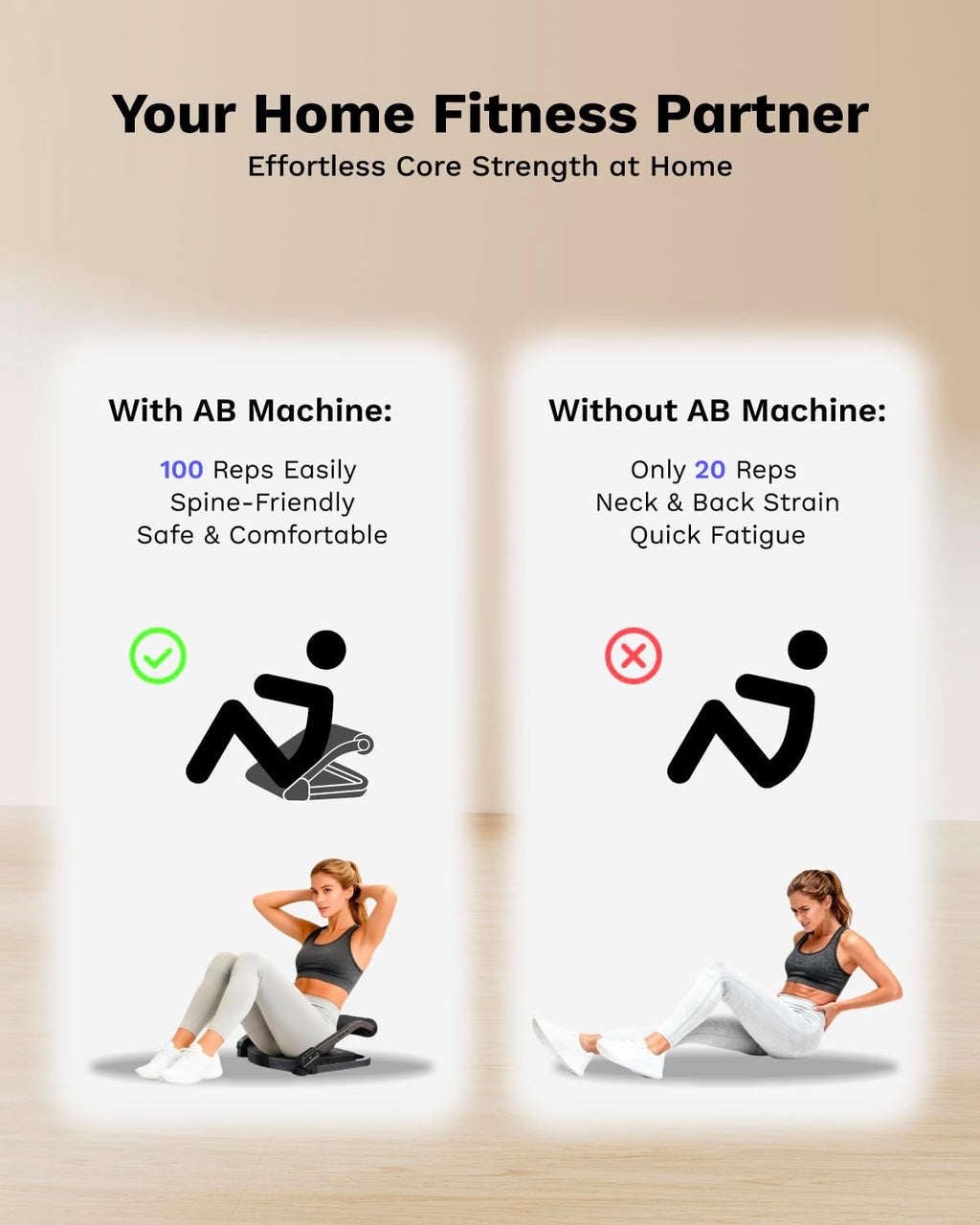 AIRHOP Ab Machine Sit Up Exercise Equipment with 3 Adjustable Resistance