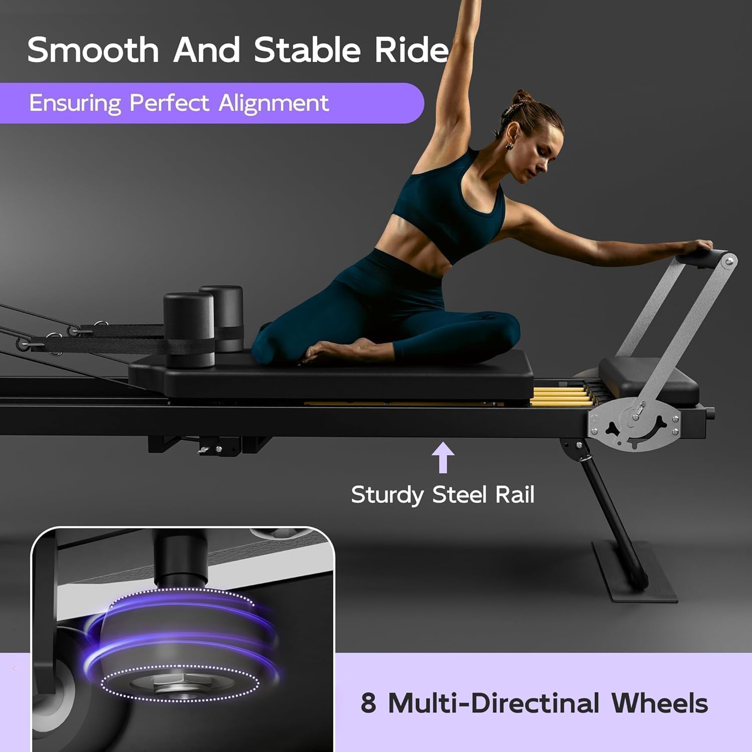 PTEROMYS Foldable Pilates Reformer Machine with 4 Springs Home Gym Black