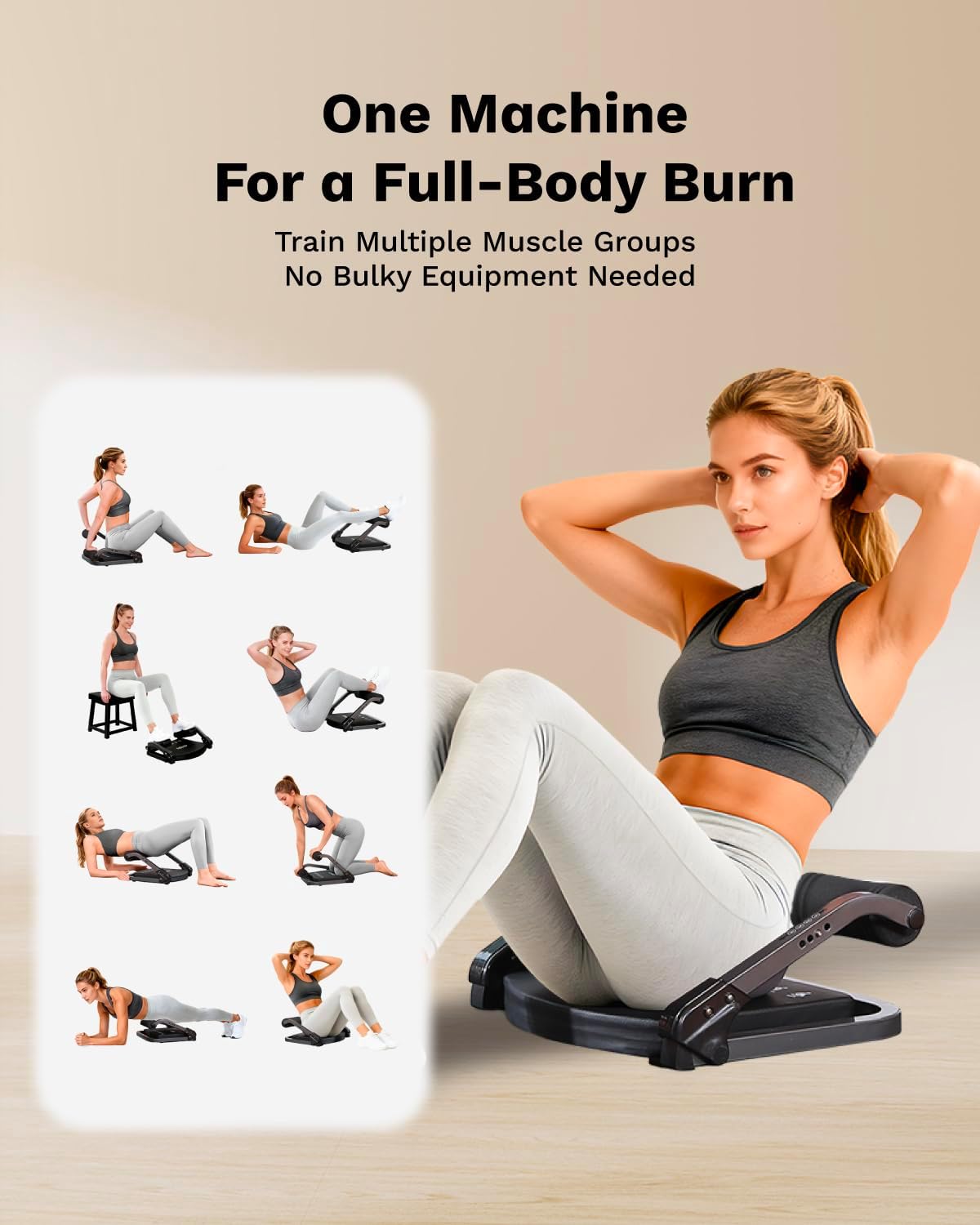 AIRHOP Ab Machine Sit Up Exercise Equipment with 3 Adjustable Resistance