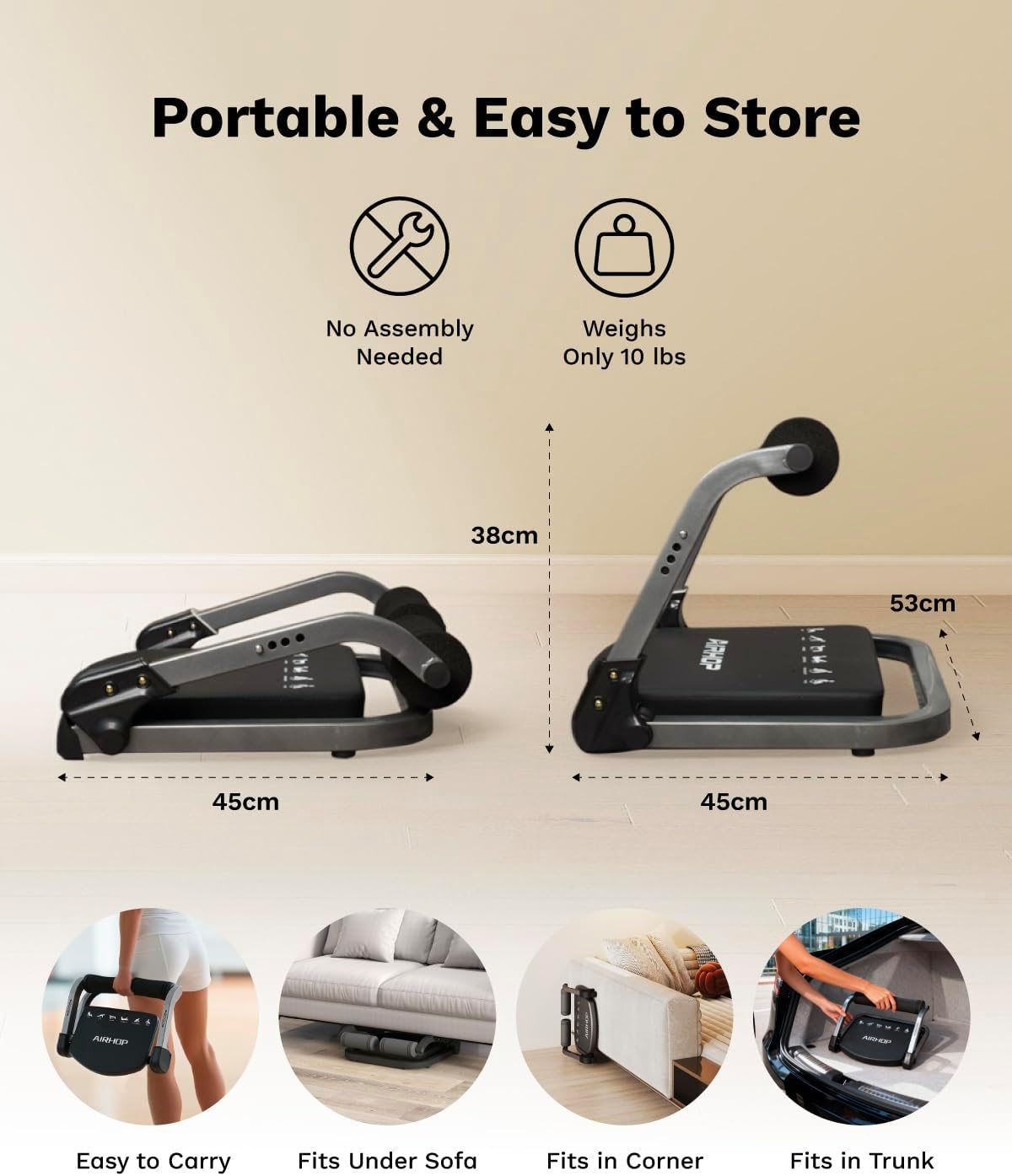 AIRHOP Ab Machine Sit Up Exercise Equipment with 3 Adjustable Resistance