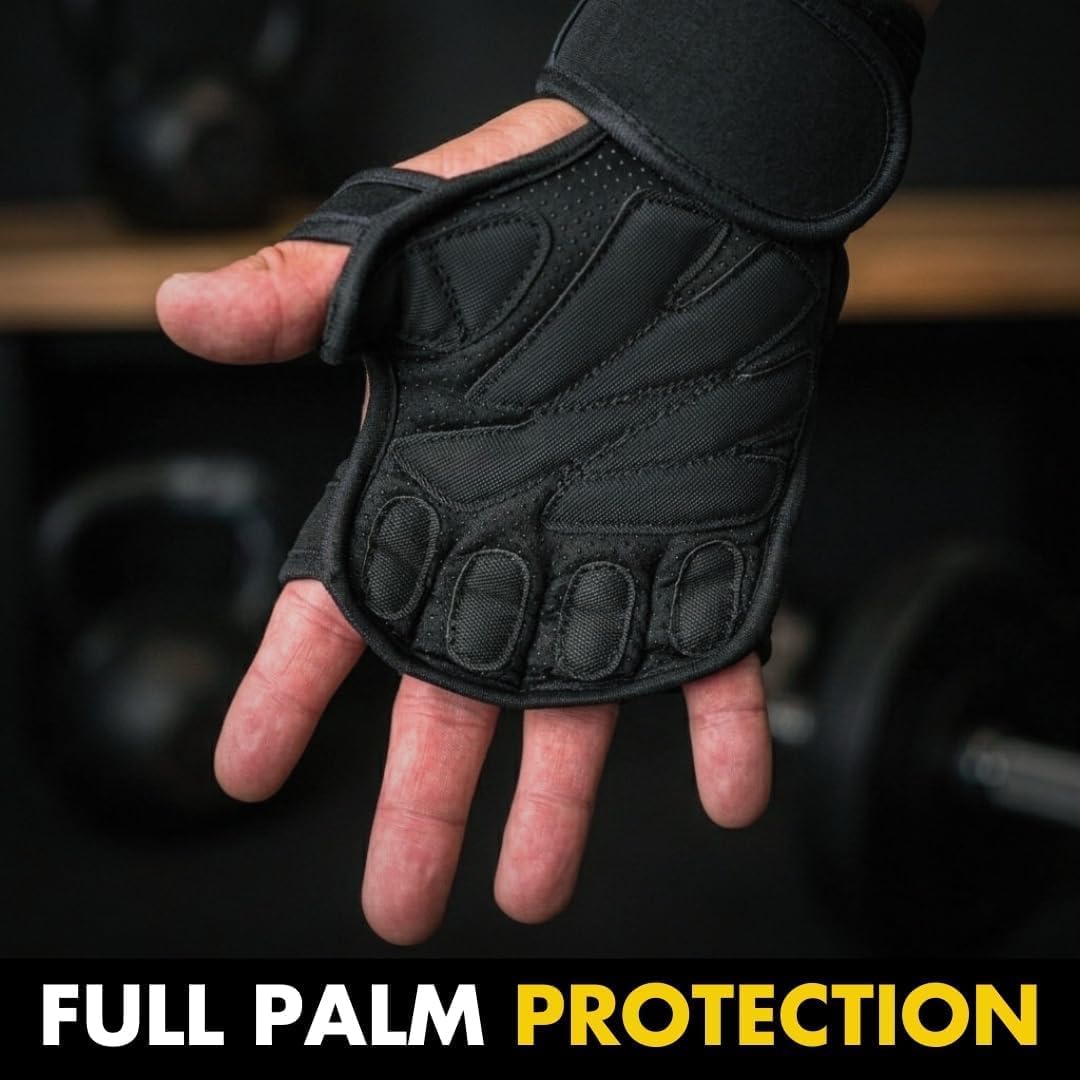 Fit Active Sports Ventilated Weight Lifting Gloves with Built-In Wrist Wraps Black Small