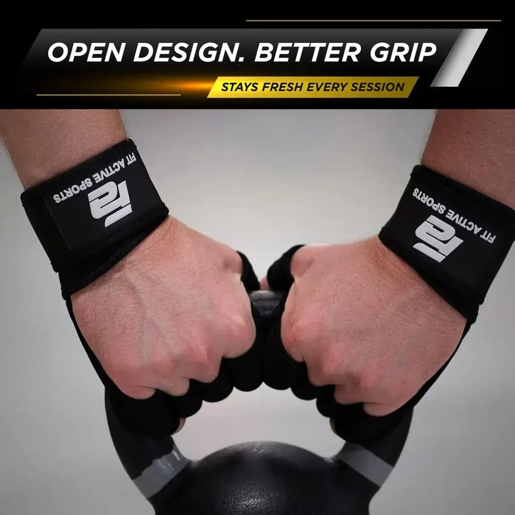 Fit Active Sports Ventilated Weight Lifting Gloves with Built-In Wrist Wraps Black Small