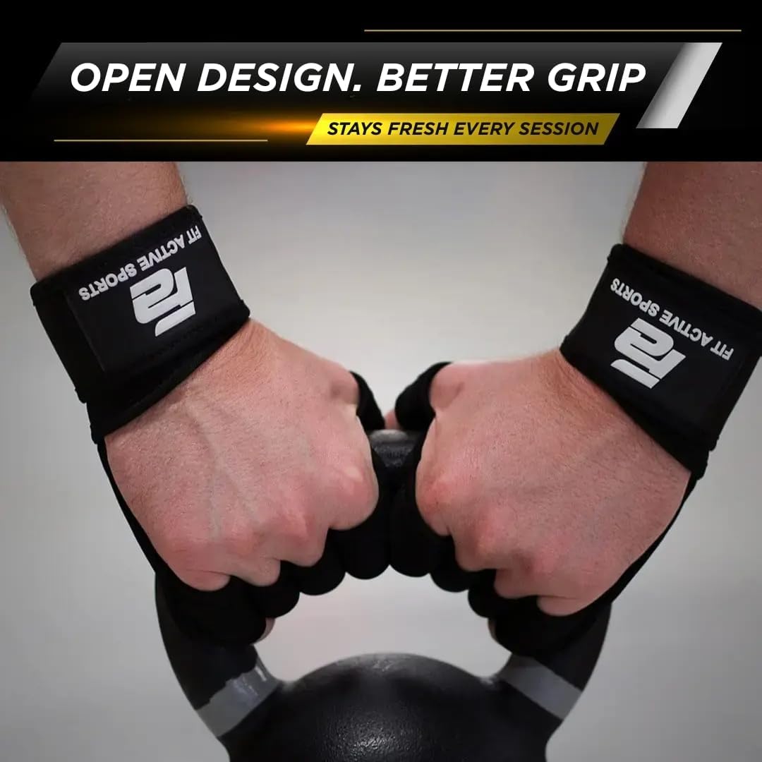 Fit Active Sports Ventilated Weight Lifting Gloves with Built-In Wrist Wraps Black Small