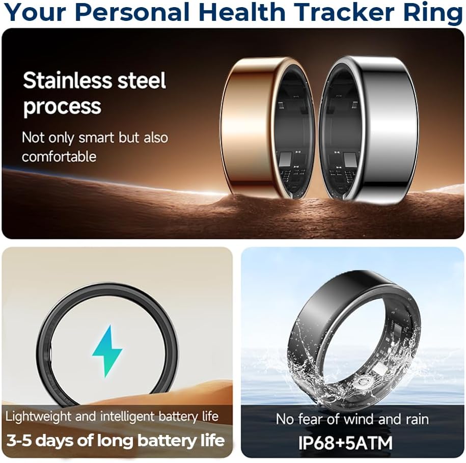 KeepClean Smart Health Ring Waterproof Fitness Tracker for Men Women Silver