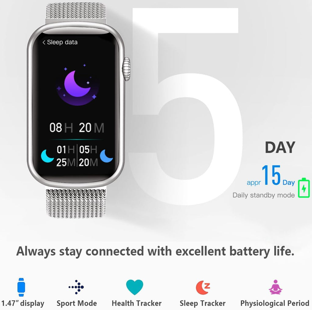 FITVII Slim Fitness Tracker with Blood Oxygen, Blood Pressure, Heart Rate & Sleep Tracking, IP68 Waterproof, Silver