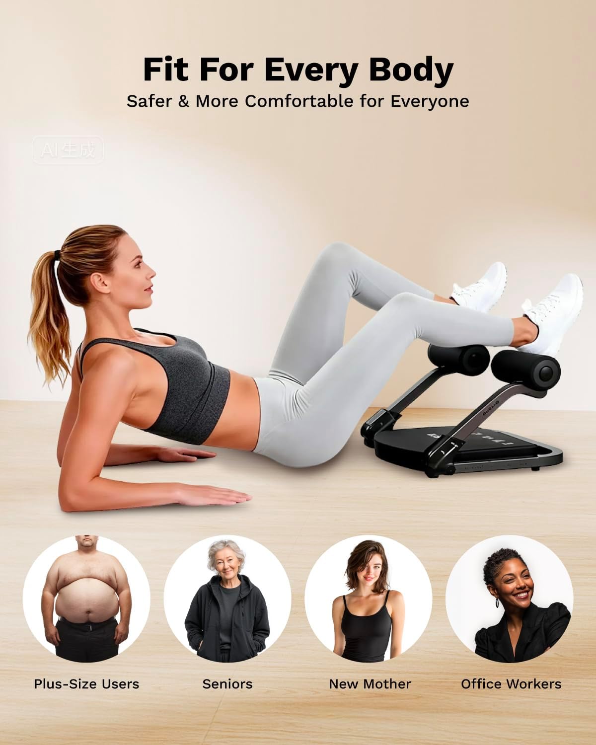AIRHOP Ab Machine Sit Up Exercise Equipment with 3 Adjustable Resistance