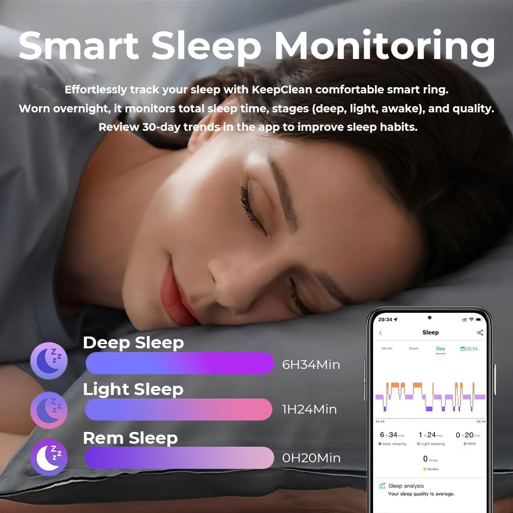 KeepClean Smart Health Ring Waterproof Fitness Tracker for Men Women Silver
