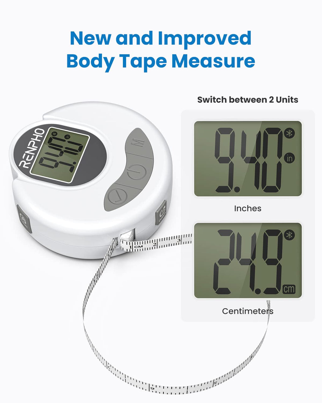 RENPHO Smart Bluetooth Digital Body Measuring Tape R-Y001 White