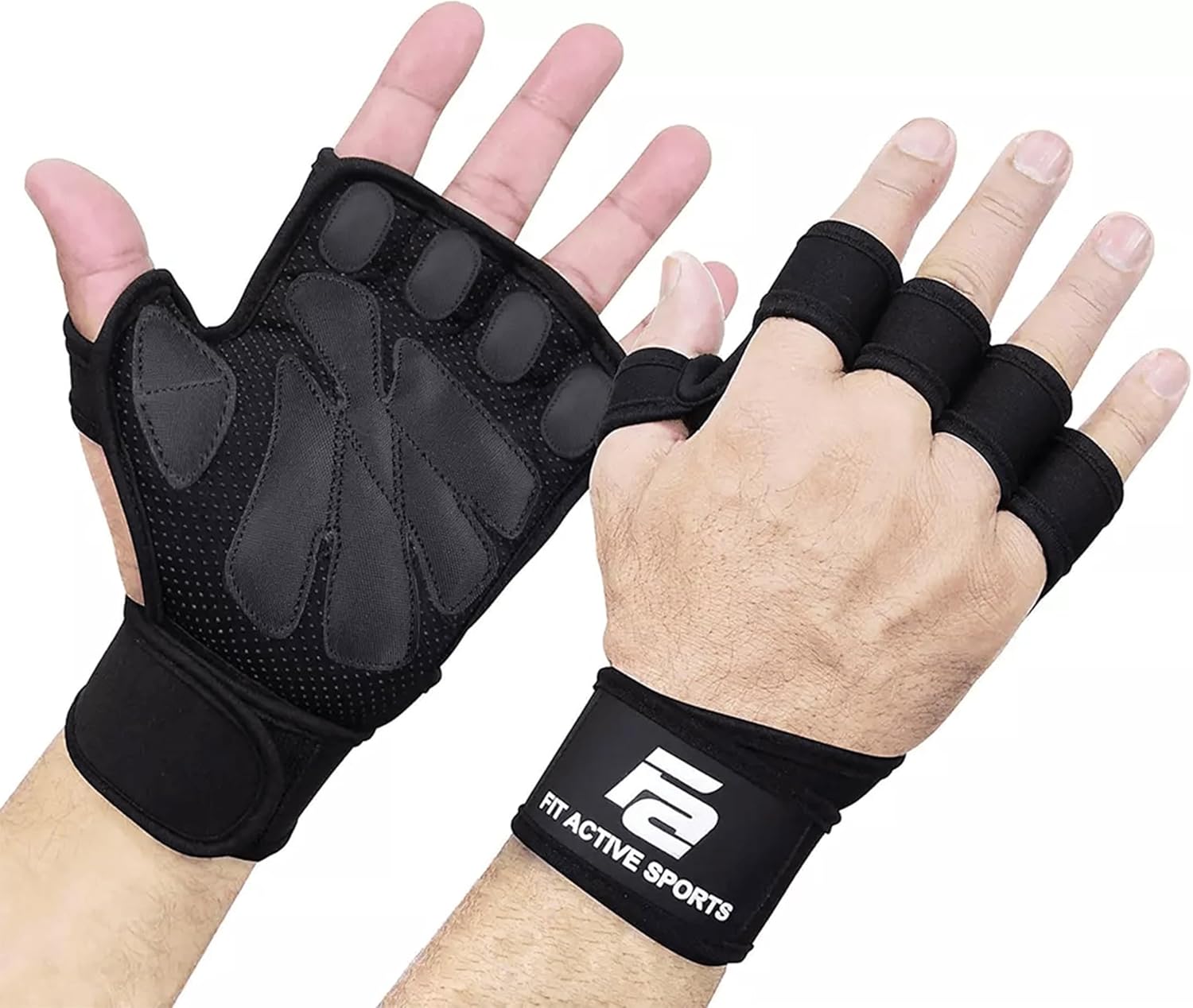 Fit Active Sports Ventilated Weight Lifting Gloves with Built-In Wrist Wraps Black Small