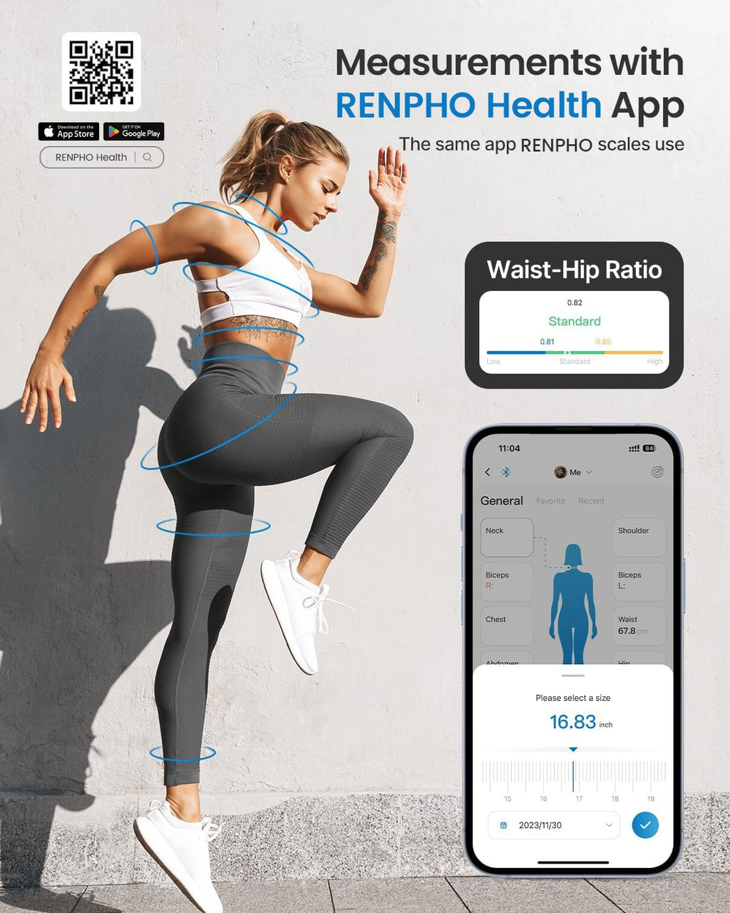 RENPHO Smart Bluetooth Digital Body Measuring Tape R-Y001 White
