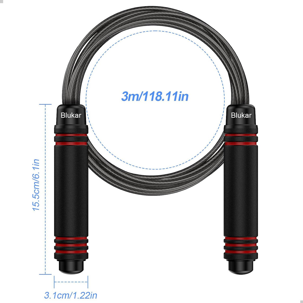 Blukar K9901 Speed Jump Rope Adjustable Steel Wire with Ball Bearings Red