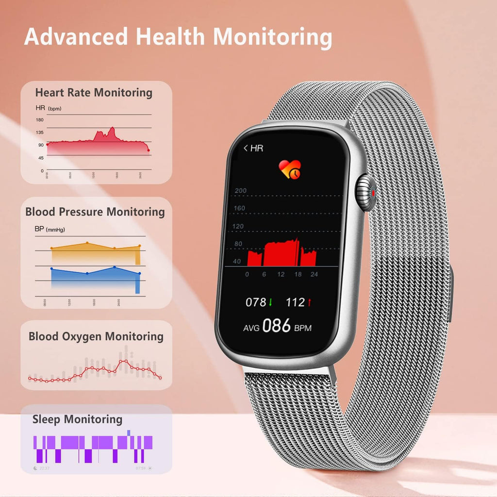 FITVII Slim Fitness Tracker with Blood Oxygen, Blood Pressure, Heart Rate & Sleep Tracking, IP68 Waterproof, Silver
