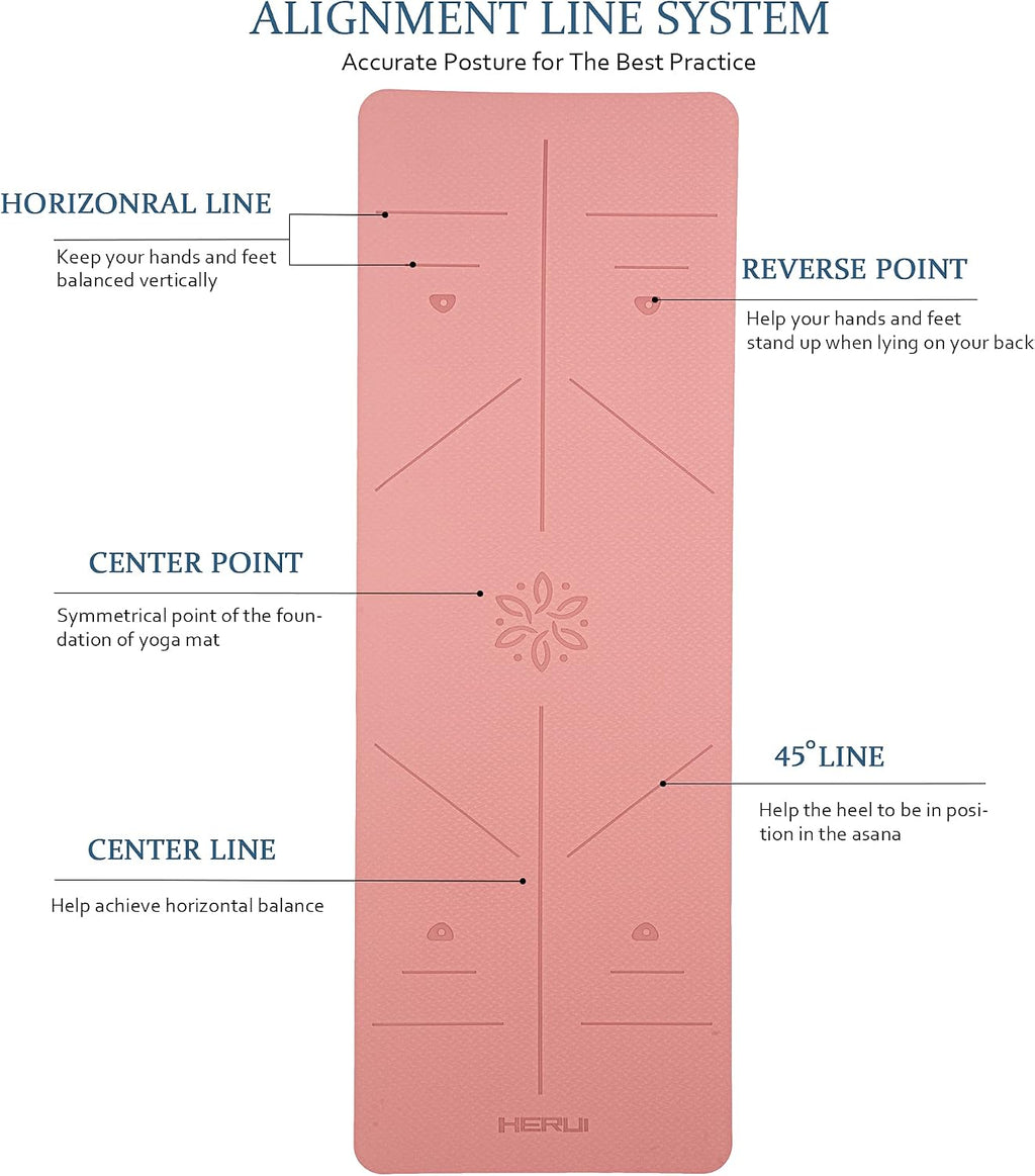 Herui Technology Alignment Lines Yoga Mat 72x24x0.24 Inch Pink