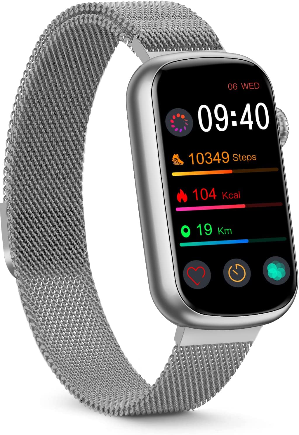 FITVII Slim Fitness Tracker with Blood Oxygen, Blood Pressure, Heart Rate & Sleep Tracking, IP68 Waterproof, Silver