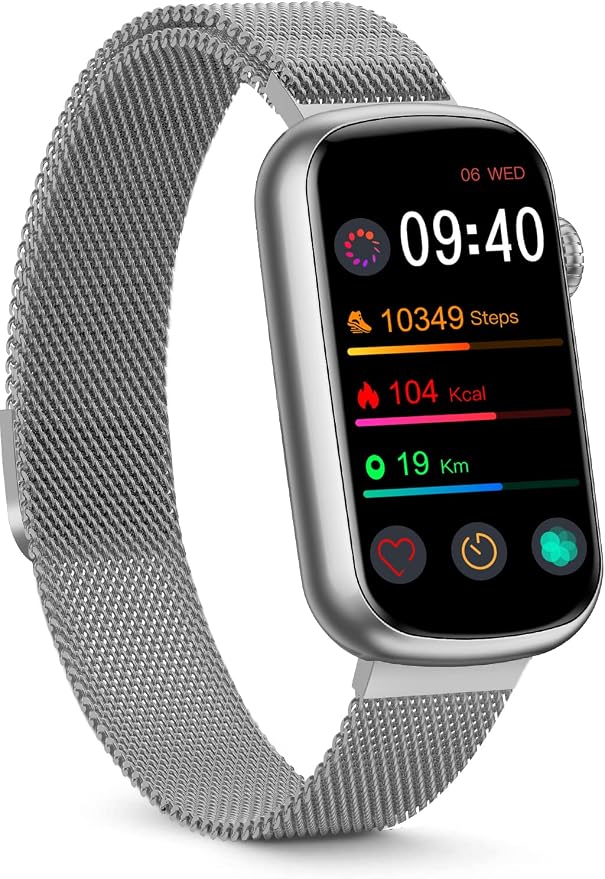 FITVII Slim Fitness Tracker with Blood Oxygen, Blood Pressure, Heart Rate & Sleep Tracking, IP68 Waterproof, Silver