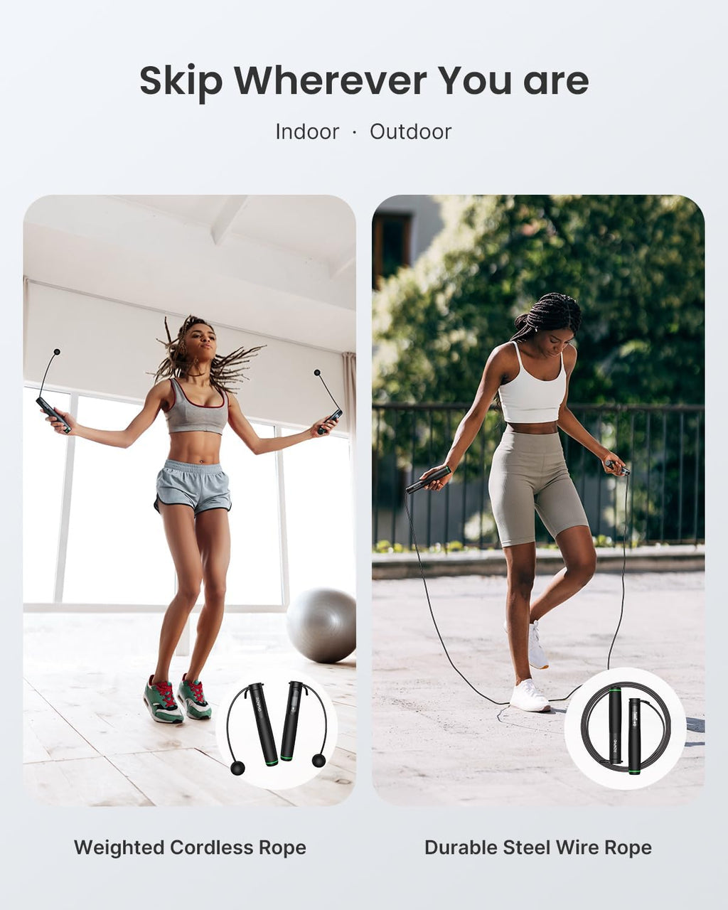 RENPHO Smart Skipping Rope with Counter Adjustable Jump Rope Black