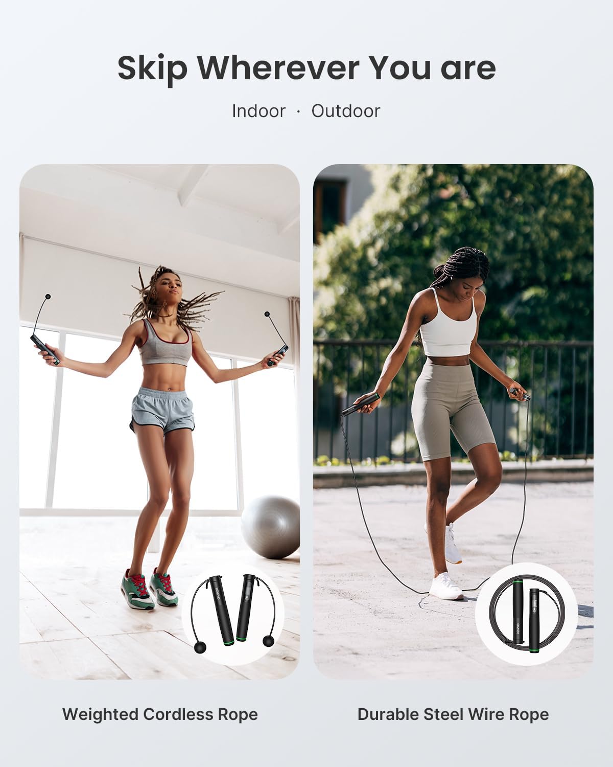RENPHO Smart Skipping Rope with Counter Adjustable Jump Rope Black