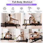 PTEROMYS Foldable Pilates Reformer Machine with 4 Springs Home Gym Black