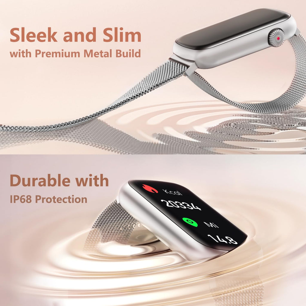 FITVII Slim Fitness Tracker with Blood Oxygen, Blood Pressure, Heart Rate & Sleep Tracking, IP68 Waterproof, Silver