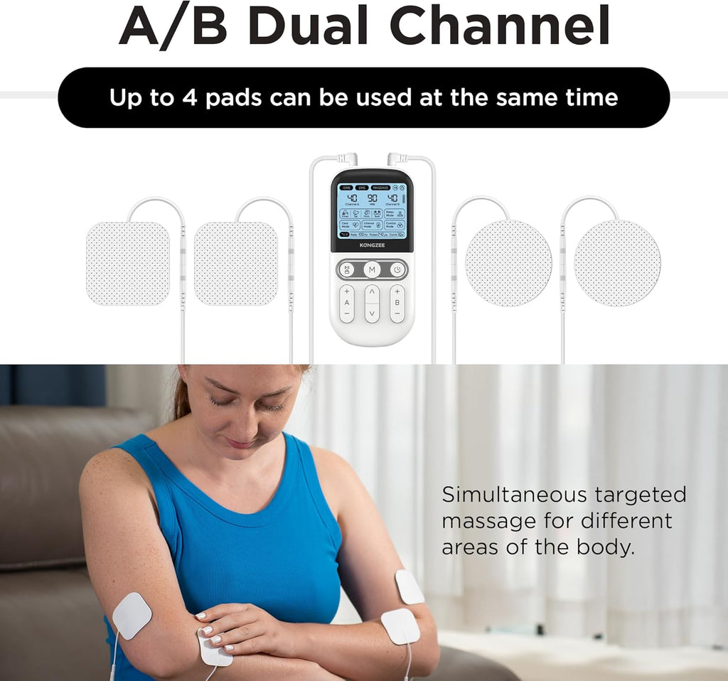 Kongzee AS9026 4-in-1 TENS Unit EMS Muscle Stimulator Rechargeable White