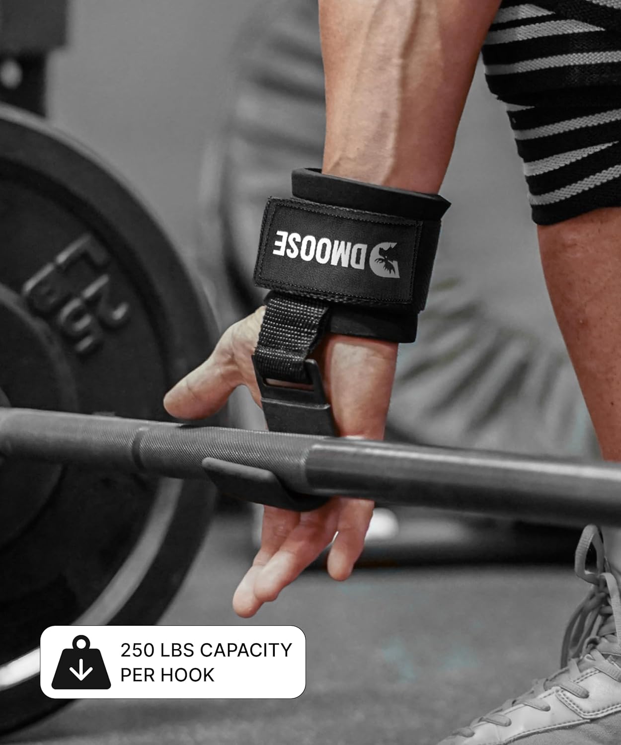DMoose Fitness Weight Lifting Hooks with Thick Wrist Padding Black (Pair)