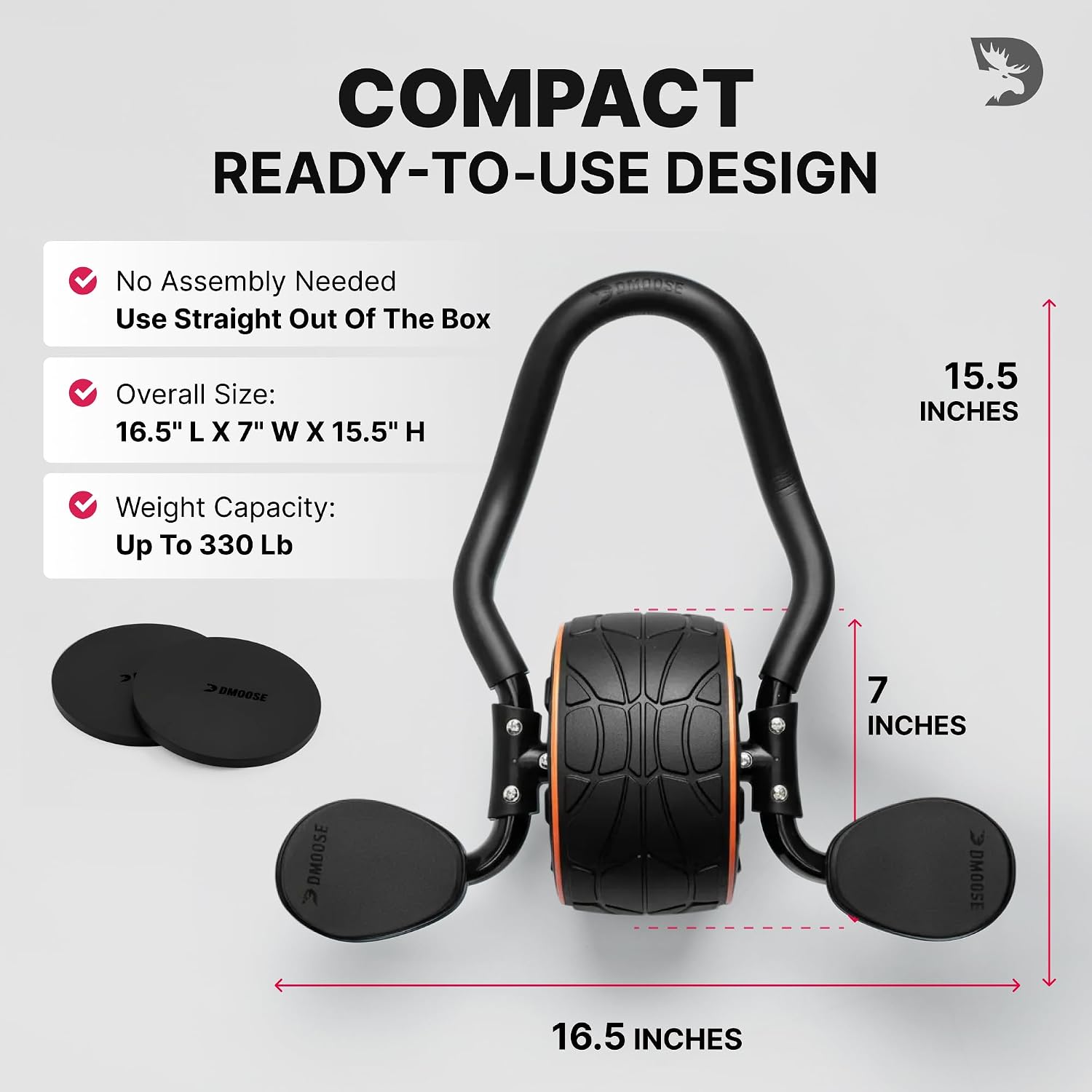 DMoose Fitness Ab Roller Wheel with Knee Pads Stainless Steel Frame