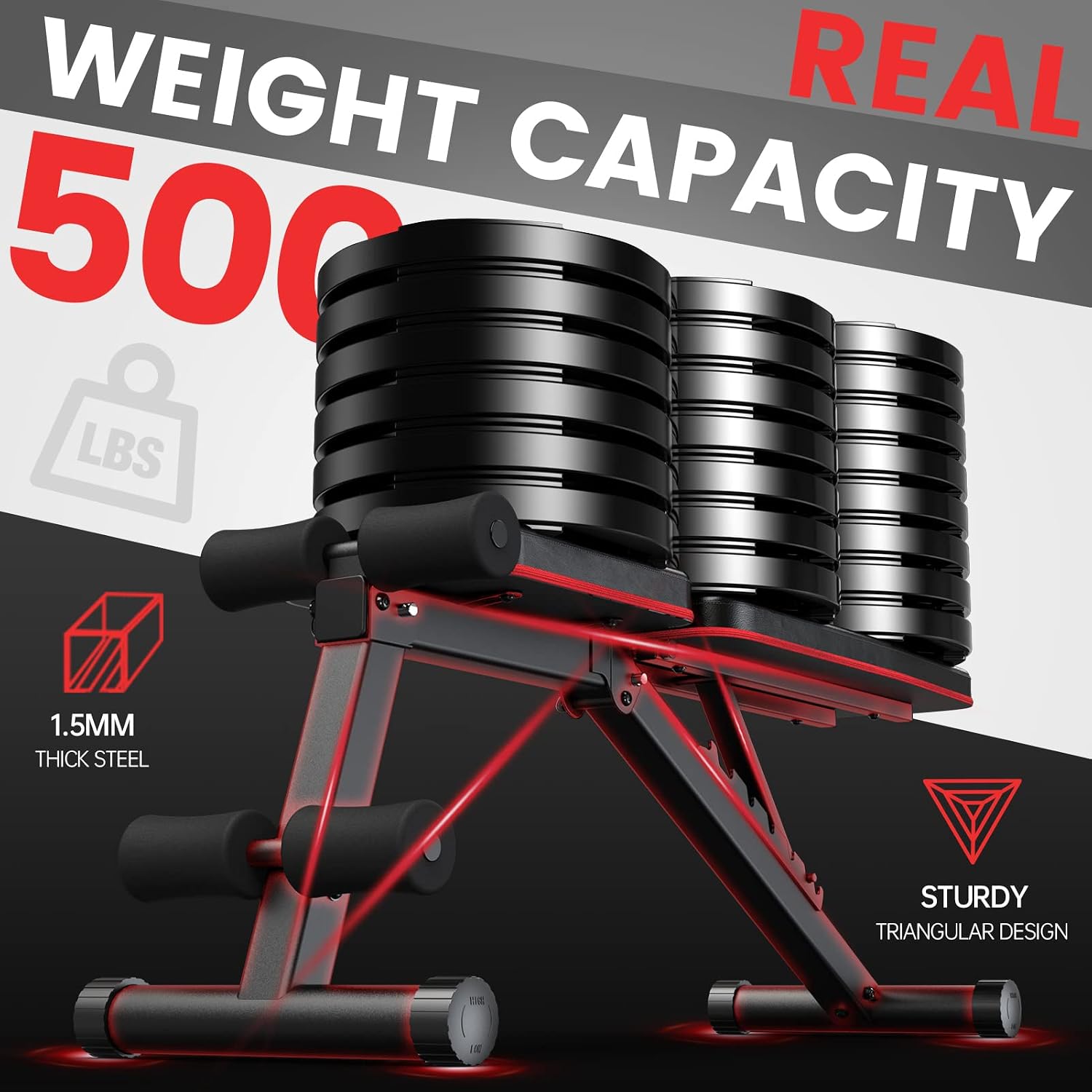 PASYOU Adjustable Weight Bench 500 Lbs Capacity Foldable Incline Decline