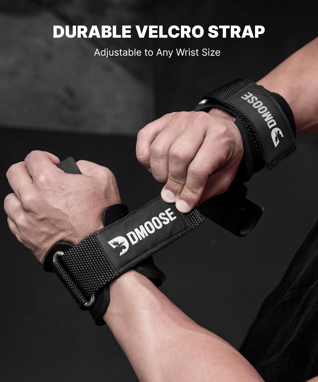DMoose Fitness Weight Lifting Hooks with Thick Wrist Padding Black (Pair)