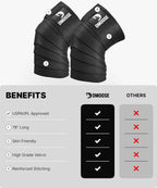 DMoose Fitness KW-003 USPA Approved 78" Knee Wraps for Weightlifting Black (Pair)