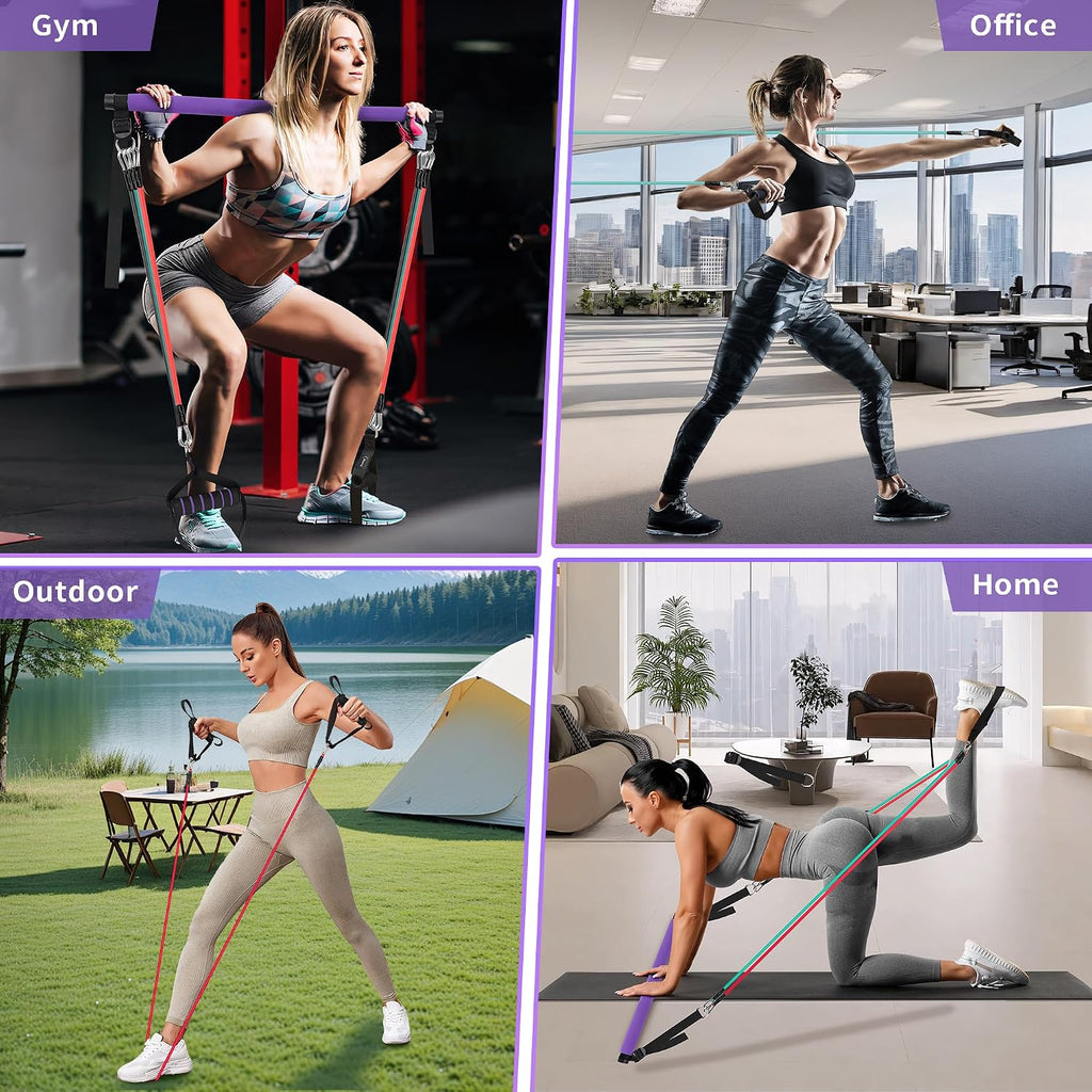 Goocrun Portable Pilates Bar Kit with Resistance Bands 3 Sets Home Gym Workout