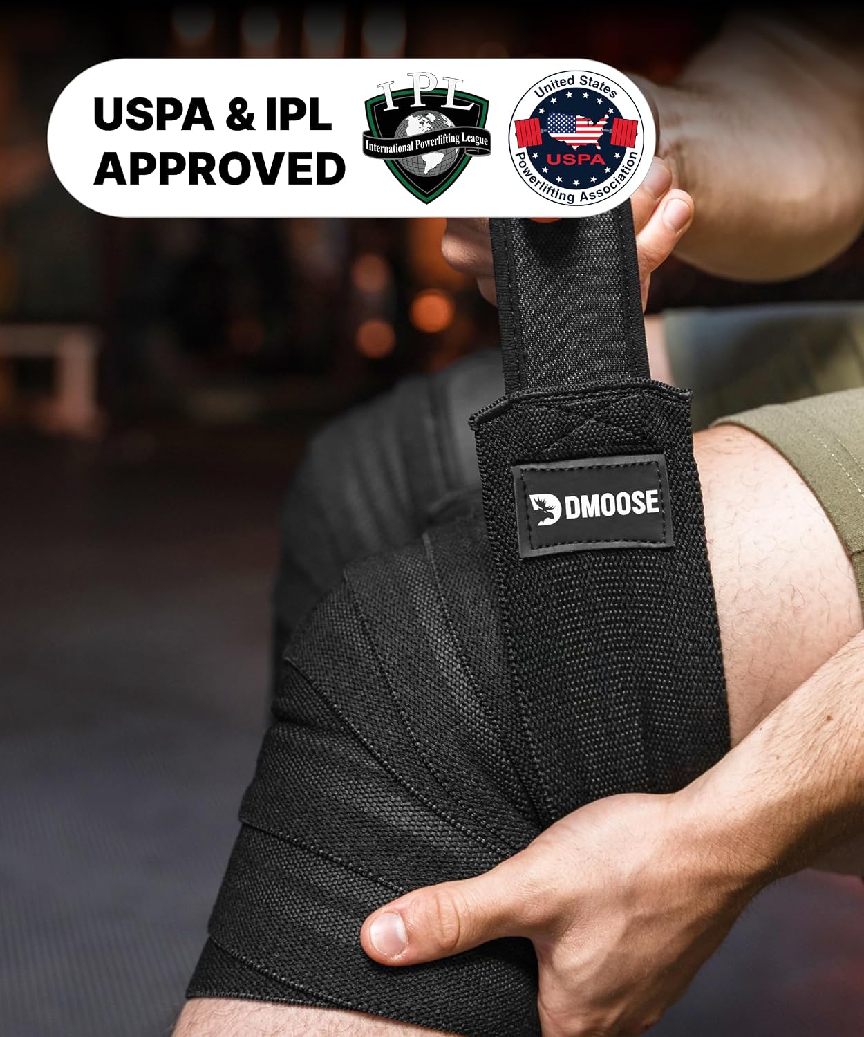 DMoose Fitness KW-003 USPA Approved 78" Knee Wraps for Weightlifting Black (Pair)