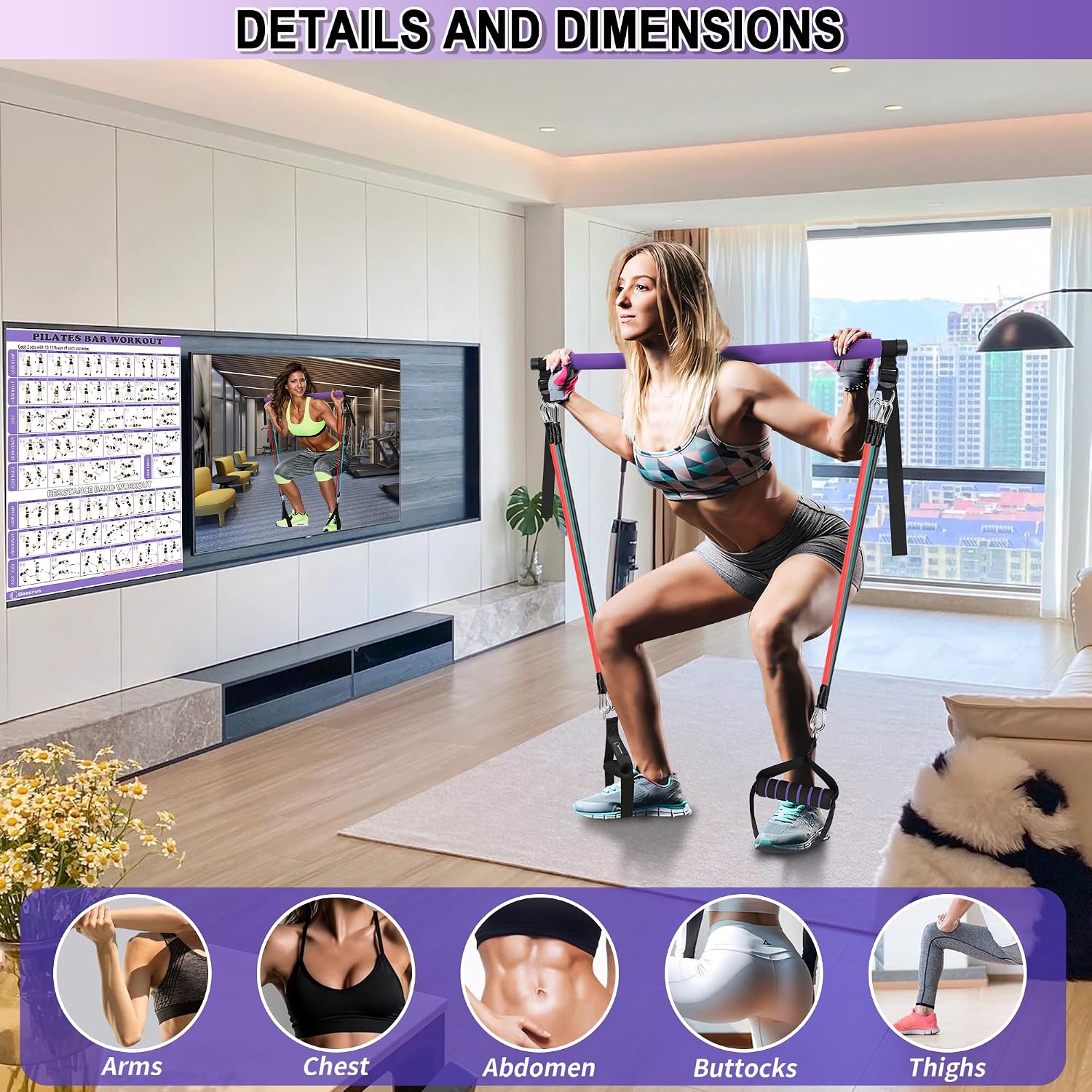 Goocrun Portable Pilates Bar Kit with Resistance Bands 3 Sets Home Gym Workout