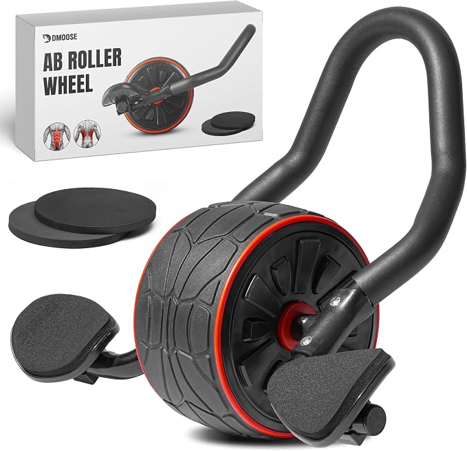 DMoose Fitness Ab Roller Wheel with Knee Pads Stainless Steel Frame