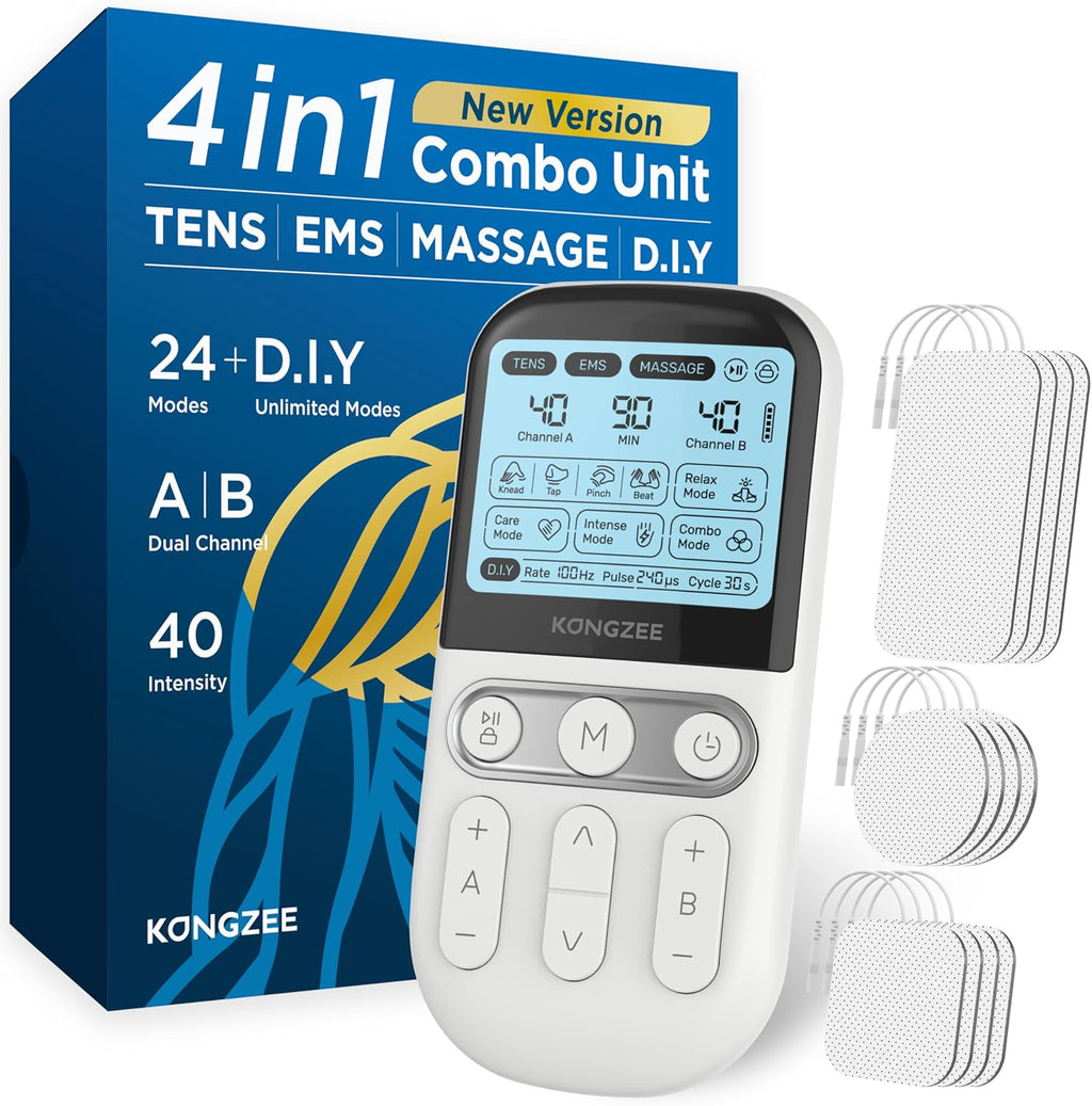 Kongzee AS9026 4-in-1 TENS Unit EMS Muscle Stimulator Rechargeable White